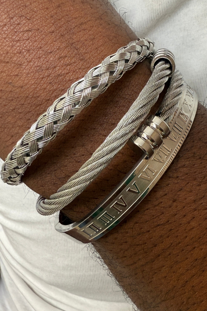 REGAL VALOR MEN'S BRACELET SET - SILVER