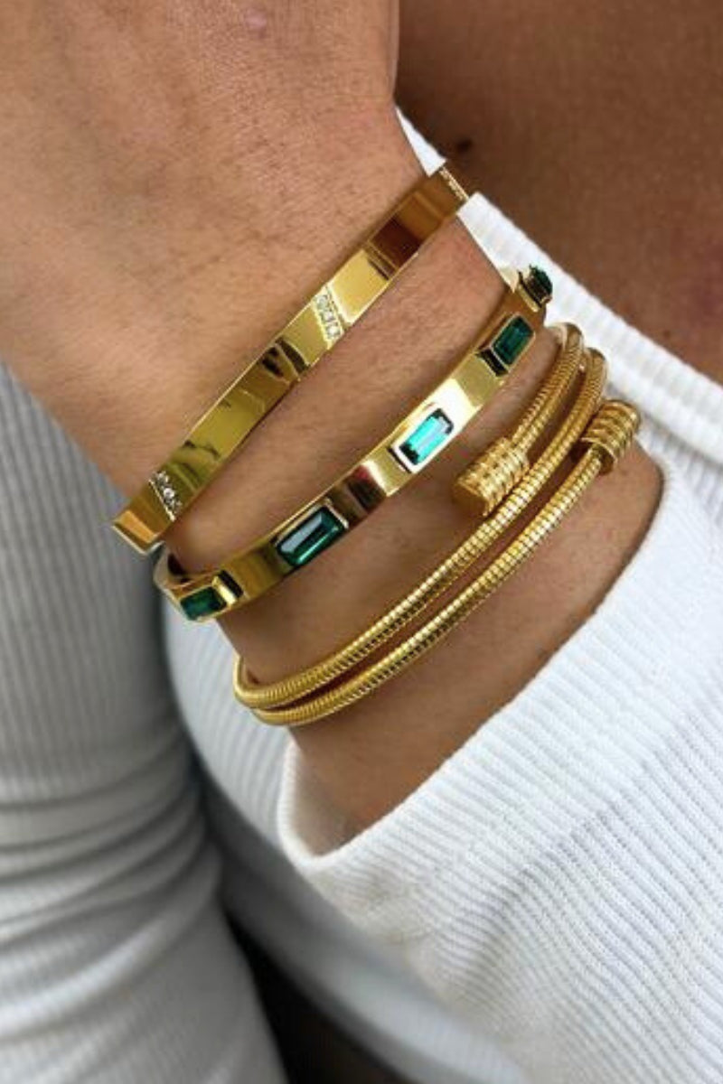 CUBIC STONE BANGLES - EMERALD