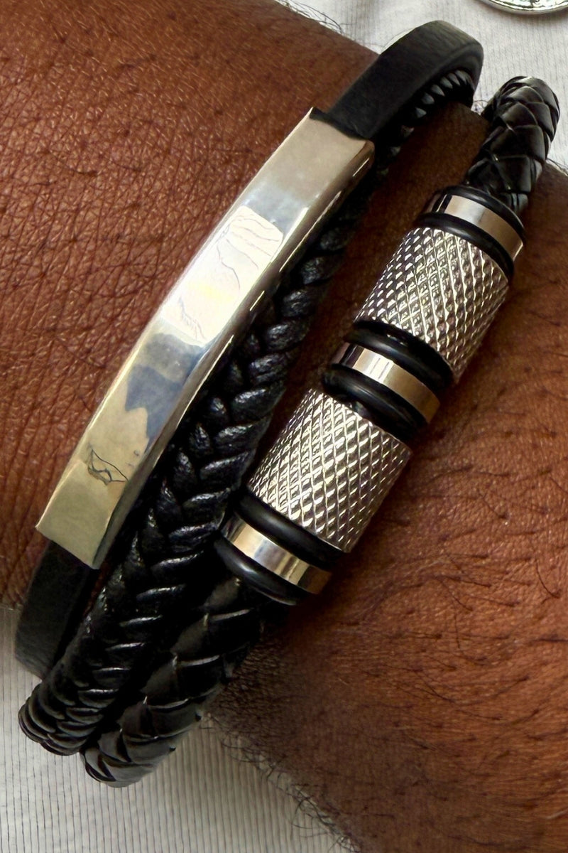 VANGUARD LEATHER TWIST BRACELET - SILVER