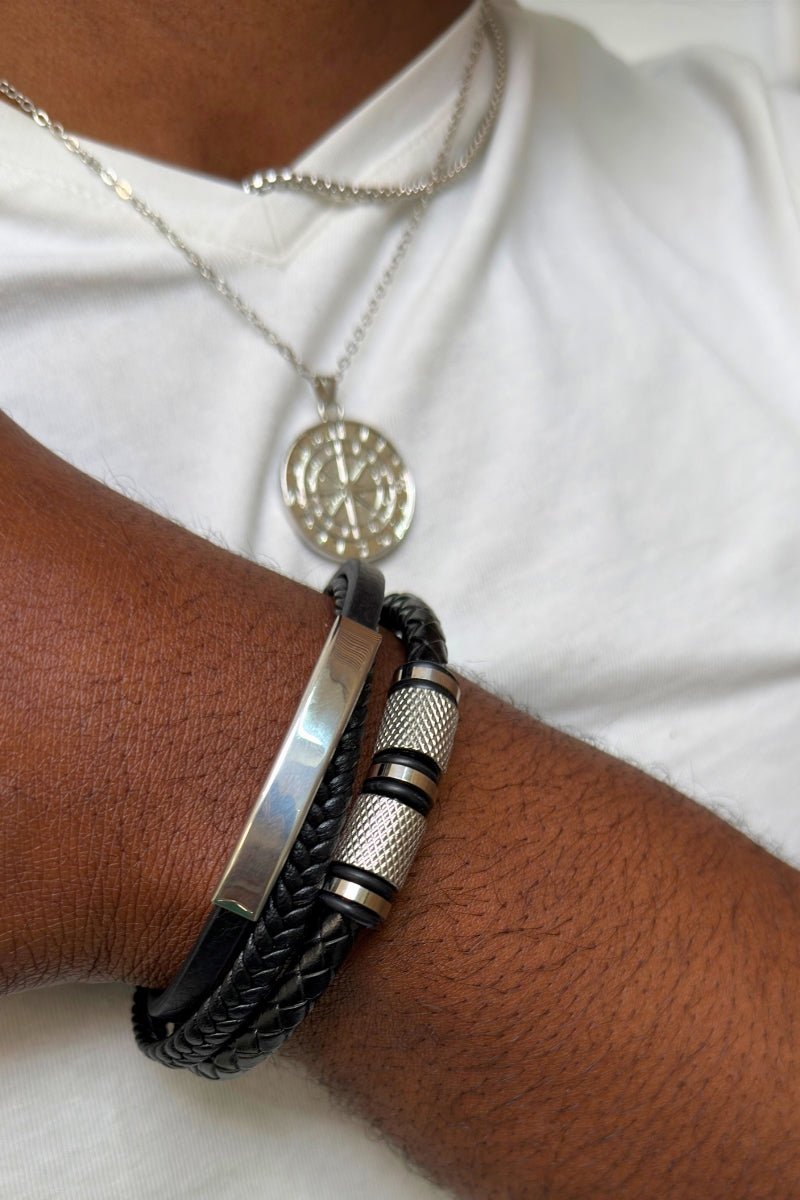 VANGUARD LEATHER TWIST BRACELET - SILVER