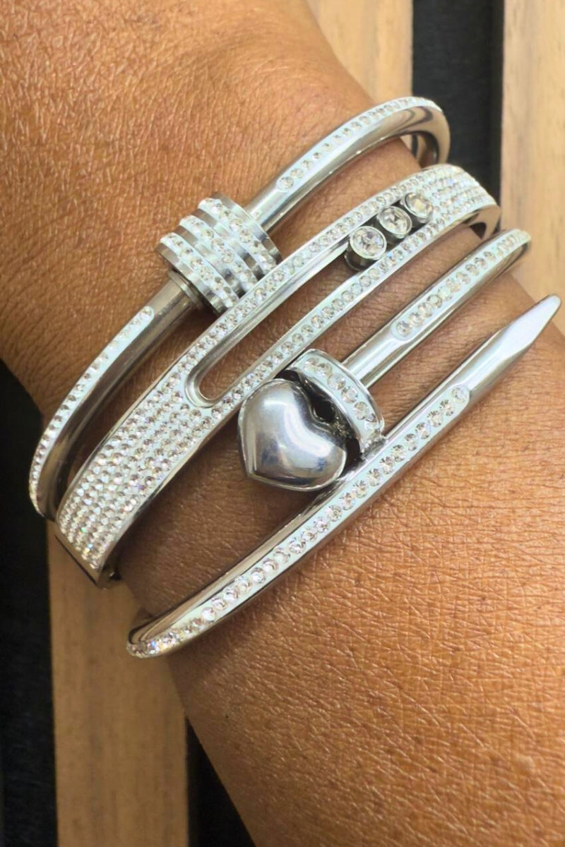 RADIANCE STONE 3 PCS BANGLE SET - SILVER