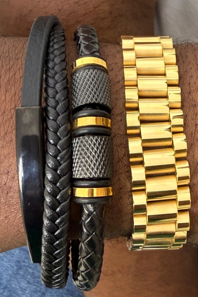 VANGUARD LEATHER TWIST BRACELET - GOLD