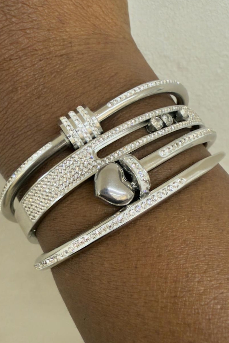 RADIANCE STONE 3 PCS BANGLE SET - SILVER