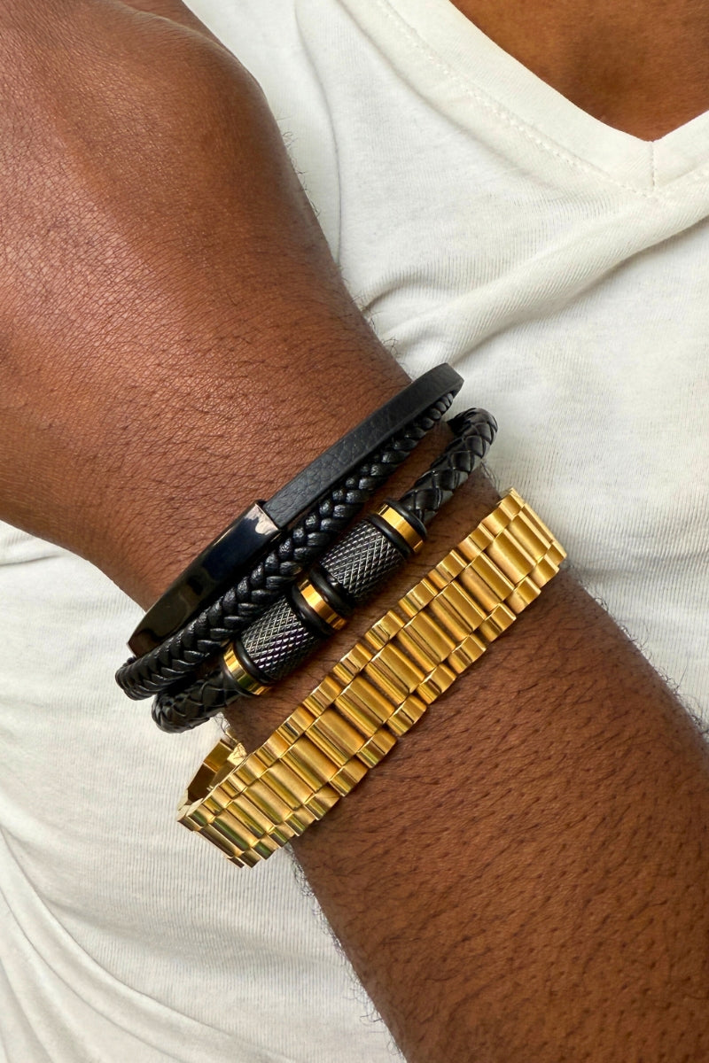 VANGUARD LEATHER TWIST BRACELET - GOLD