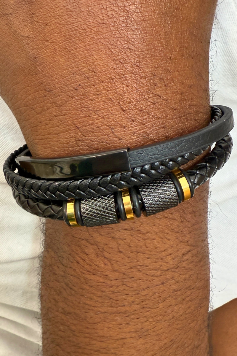 VANGUARD LEATHER TWIST BRACELET - GOLD
