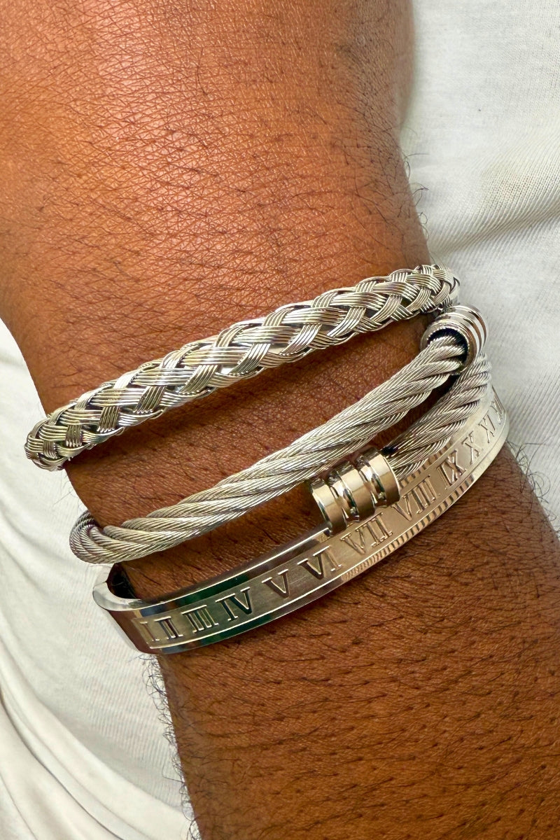 REGAL VALOR MEN'S BRACELET SET - SILVER