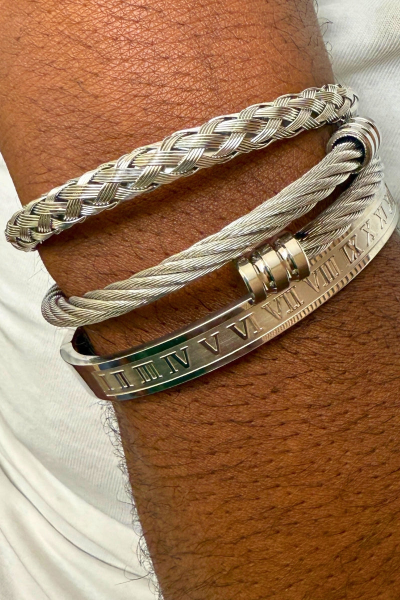 REGAL VALOR MEN'S BRACELET SET - SILVER